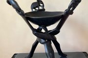 Hand carved wooden bowl and stand