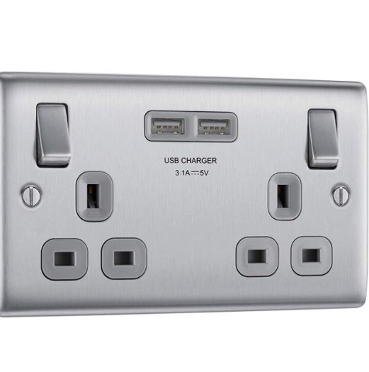 BG Electrical Brushed Steel wall outlets