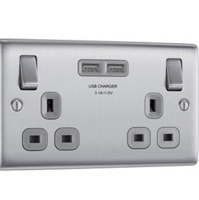BG Electrical Brushed Steel wall outlets