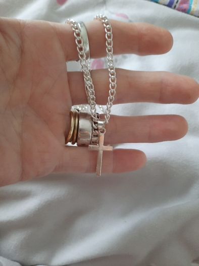 matching silver cross necklace and bracelet