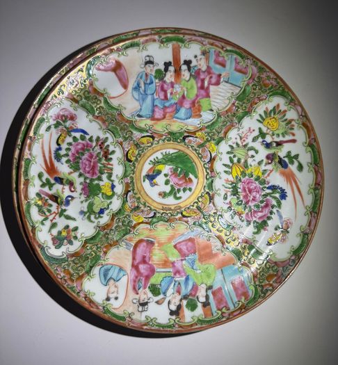 Set of 3 Antique 19th C. Chinese Export Rose Medallion Plates