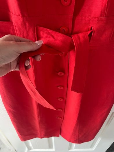 Calvin Klein Red Linen Belted Shirt Dress - Size Medium US 8 / UK10