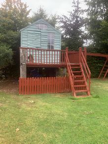 tree house, swing, slide, monkey bars,
