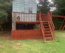 tree house, swing, slide, monkey bars,
