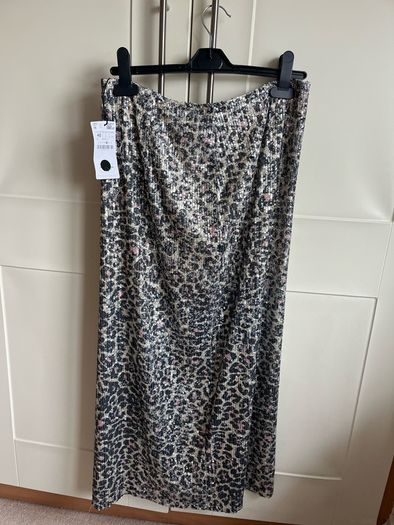 Leopard Print Sequin Midi Skirt