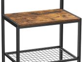 Standing Kitchen Shelf in Industrial Design with Metal Frame, Microwave Rack and 7 Hooks for Cooking Utensils, 60 x 40 x 138 cm, Vintage Brown and Black