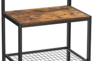 Standing Kitchen Shelf in Industrial Design with Metal Frame, Microwave Rack and 7 Hooks for Cooking Utensils, 60 x 40 x 138 cm, Vintage Brown and Black