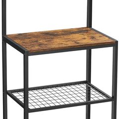 Standing Kitchen Shelf in Industrial Design with Metal Frame, Microwave Rack and 7 Hooks for Cooking Utensils, 60 x 40 x 138 cm, Vintage Brown and Black
