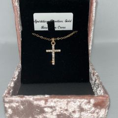 Sparkling Devotion: Gold-Tone Pave Cross Necklace