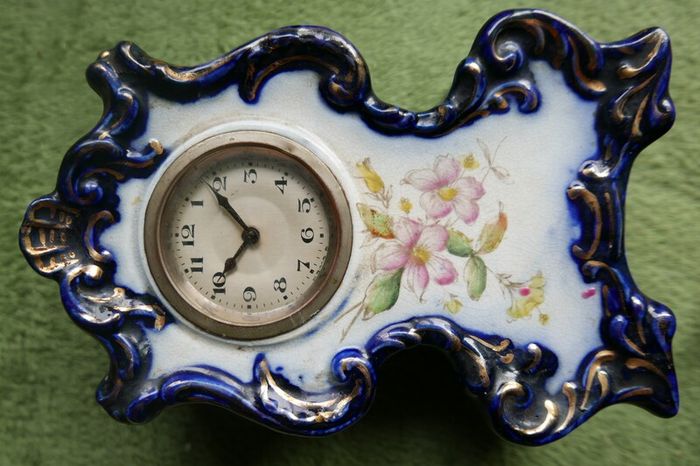 Antique French Mantel Clock, Hand Painted Porcelain Clock (works well)