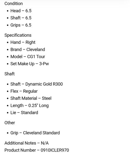 Cleveland CG1 Tour Irons / 3-Pw / Dynamic Gold R300 Regular