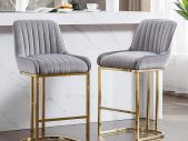 Luxury Velvet Bar Chairs (Set of 2)  Cushioned Breakfast Stools with Back Support