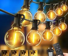 2 Pack 30M/100FT Garden Lights Mains Powered Outdoor with Remote, Each 40+2 LED Festoon String Lights Timer Dimmable, Shatterproof G40 Bulbs Waterproof Outside Lighting for Gazebo Patio Wedding