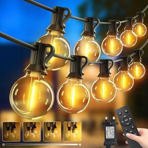 2 Pack 30M/100FT Garden Lights Mains Powered Outdoor with Remote, Each 40+2 LED Festoon String Lights Timer Dimmable, Shatterproof G40 Bulbs Waterproof Outside Lighting for Gazebo Patio Wedding