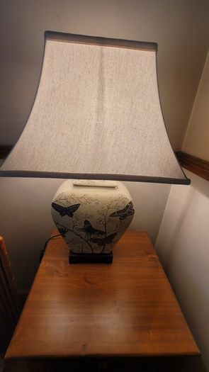 Vintage Ceramic Table Lamps with Cherry Blossom and Butterfly Pattern