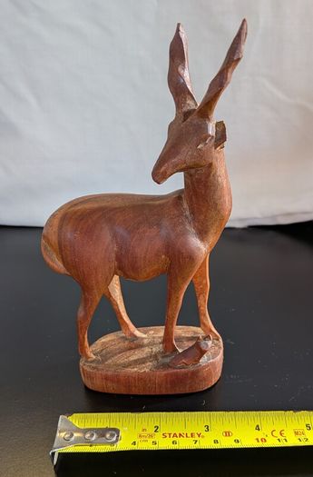 African Wooden Gazelle Antelope Calf Hand Carved Safari Sculpture