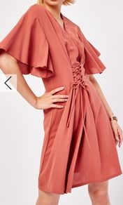 Lace Up Flared Sleeve Dress