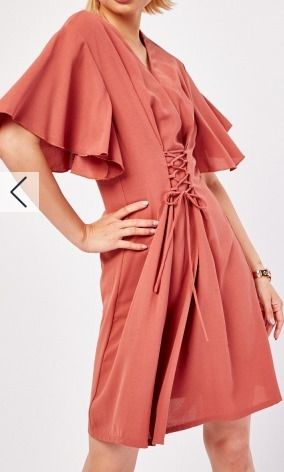 Lace Up Flared Sleeve Dress