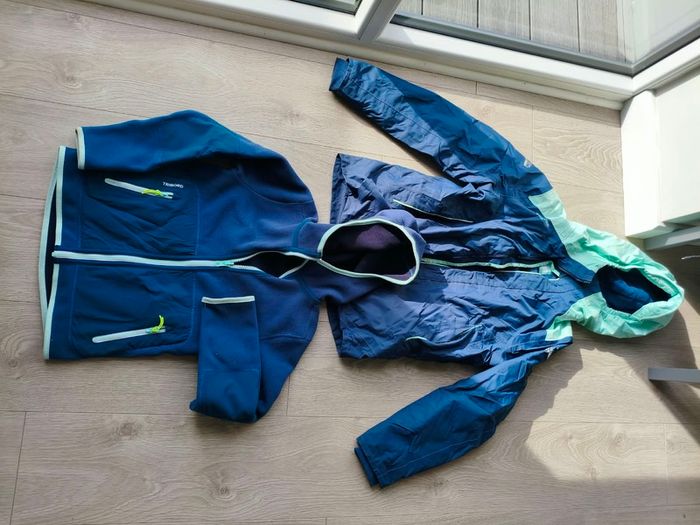 Tribord kids 3-in-1 waterproof jacket with fleece - blue and mint 12 yrs
