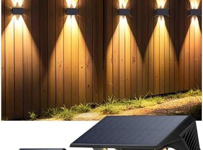 Solar Fence Lights Outdoor Garden, Warm White, Up & Down Solar Wall Lights Outdoor, Waterproof, 120 Lumens Bright Dusk to Dawn for Yard/Pool/Porch - 2 Pack