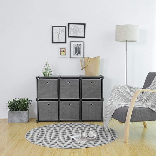 6-Cube Storage System with 6 Fabric Boxes - Free Delivery Nationwide