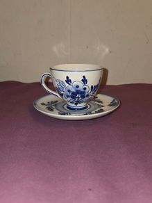Hand Painted Blue Delft Cup and Saucer