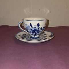 Hand Painted Blue Delft Cup and Saucer
