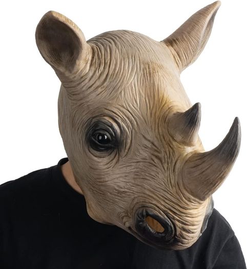 Rhino Mask Head Animal Latex Full Head Realistic Masks Fancy Dress for Halloween Carnival Costume Party,Brown,M
