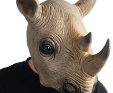 Rhino Mask Head Animal Latex Full Head Realistic Masks Fancy Dress for Halloween Carnival Costume Party,Brown,M