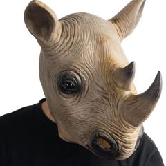 Rhino Mask Head Animal Latex Full Head Realistic Masks Fancy Dress for Halloween Carnival Costume Party,Brown,M