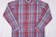L.L. Bean Red Blue Pink Plaid Check Flannel Shirt Regular Fit Size M
