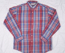 L.L. Bean Red Blue Pink Plaid Check Flannel Shirt Regular Fit Size M
