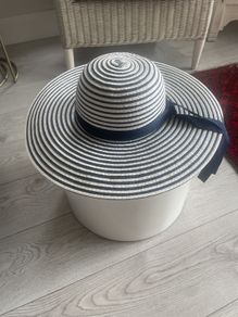 Large Brim Navy and White Straw  Sun Hat