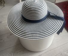 Large Brim Navy and White Straw  Sun Hat