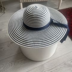 Large Brim Navy and White Straw  Sun Hat