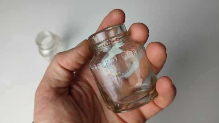 386 - Set of 2 Vintage Collectible Decorative Clear Glass Maclean Brand Stomach Powder Bottles