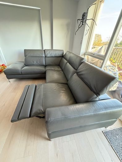 Grey Leather RHF Corner Chaise with Electric Recliner - Vancouver from EZ living (NO Delivery!)