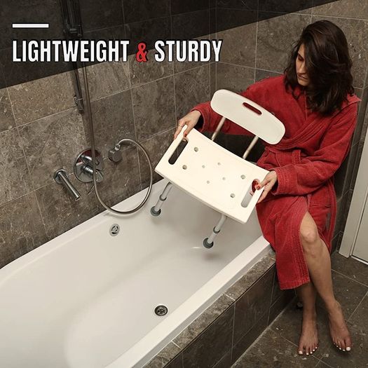 Shower Chair Seat with Back (Adjustable) - Anti-Slip Bench Bathtub Stool for Elderly or Seniors (Bathroom Safety) - with Free Suction Assist Grab Bar (FREE SHIPPING)