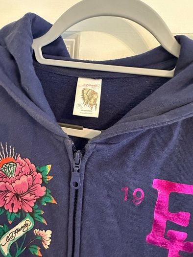 Ed Hardy Girls Navy Zip Hoodie - Size Large
