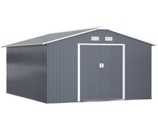 13 x 11ft Garden Metal Storage Shed, Outdoor Storage Tool House with Ventilation Slots, Floor Foundation and Lockable Double Doors, Grey