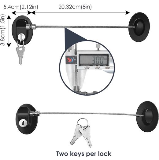 2 PCS Fridge Locks Cupboard Locks for Children, Child Locks for Children with Keys, Black Child Safety Cupboard Locks, Baby Door Safety Locks with Sturdy Wire Rope for Household and Office