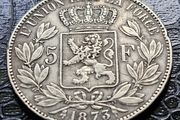 1873 Belgium  5 Francs - Leopold II small head Silver coin