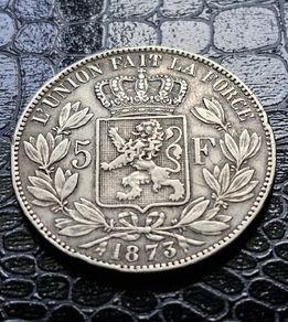 1873 Belgium  5 Francs - Leopold II small head Silver coin
