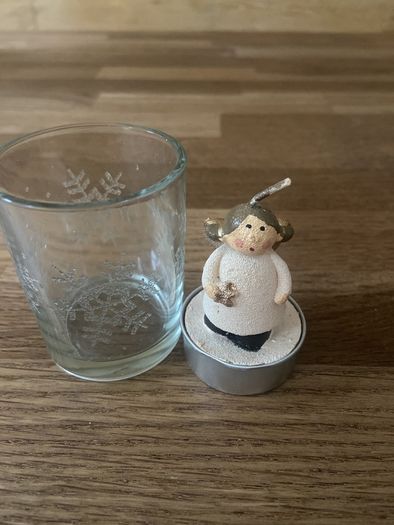 Glass Snowflake t-light holder with Angel t-light Christmas