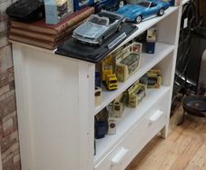Vintage White Painted Low Bookcase Cabinet with Drawer