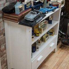 Vintage White Painted Low Bookcase Cabinet with Drawer