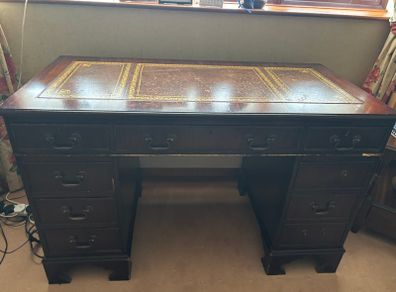Antique Style Mahogany Pedestal Executive Desk