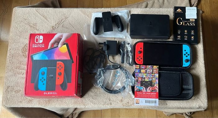 Nintendo Switch OLED, Used Twice + New Case + 4 Screen Protectors
