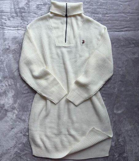 U.S. Polo Assn. Cream Cable Knit Quarter Zip Jumper Dress UK 12/14 Worn once like new