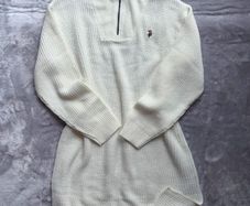 U.S. Polo Assn. Cream Cable Knit Quarter Zip Jumper Dress UK 12/14 Worn once like new